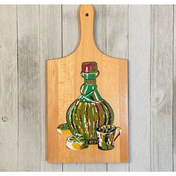 Vintage Wooden Painted Kitchen Cutting Board with Handle Made in Yugoslavia - Picture 1 of 8